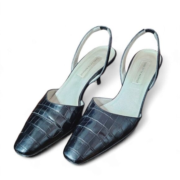 SAKS FIFTH AVENUE black leather square toe slingback 2.5" low heels size 8B - Picture 13 of 15